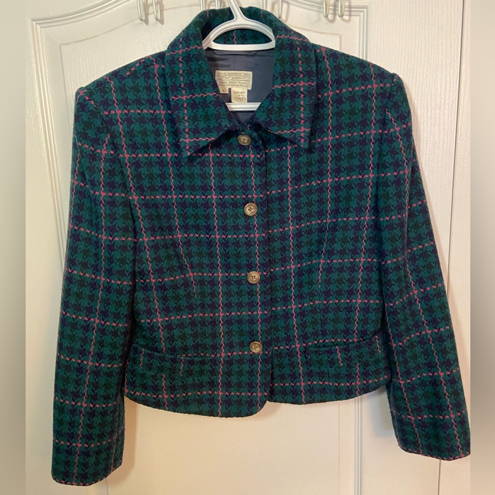 Retro 90s Houndstooth Blue Green Pink Blazer